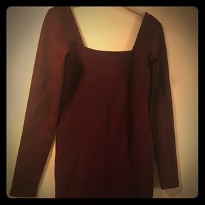 Square cut spandex maroon dress.